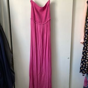 Forever 21 Pink Strapless Smocked Maxi Dress